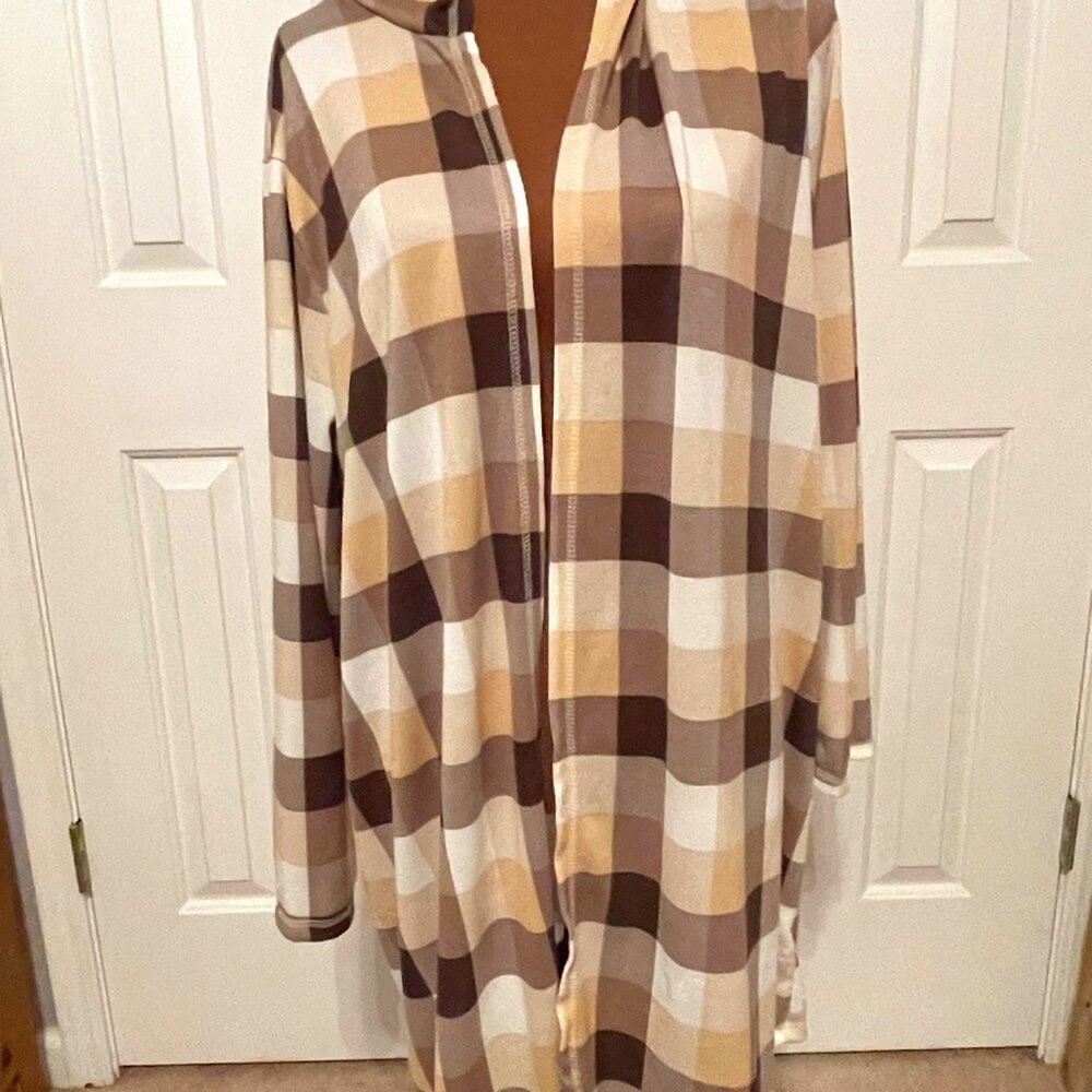 Paper + Tee Plaid Hooded Cardigan, Size 1X